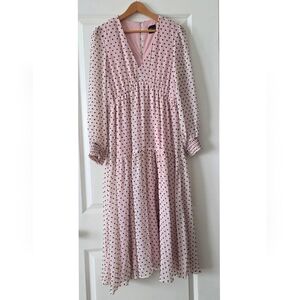 Maison Tara Longsleeve Maxi Dress Chiffon Romantic Whimsical Coquette 8 Pink